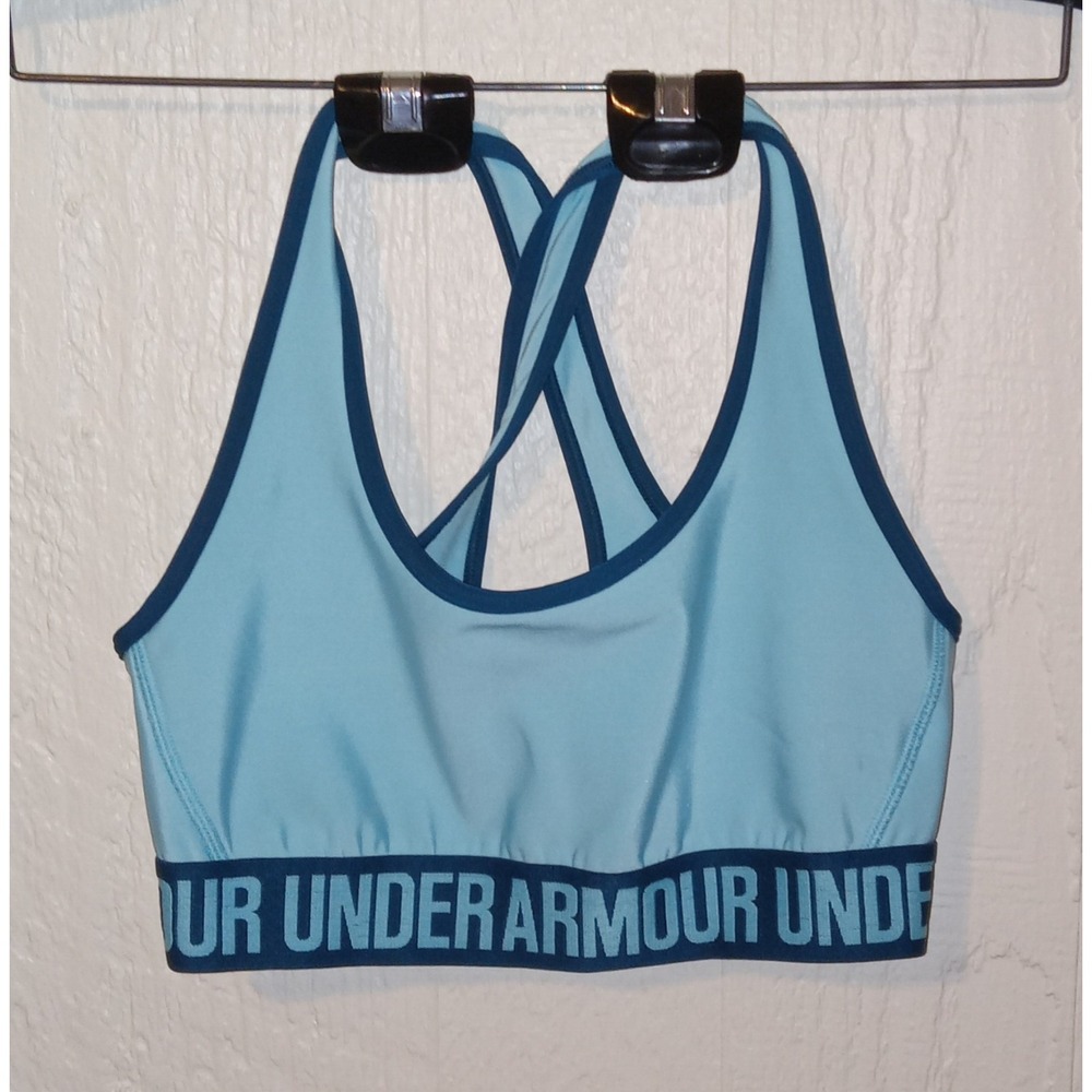 Under Armour Sports Bra Womens Small Blue Criss Cross Compression 1310665